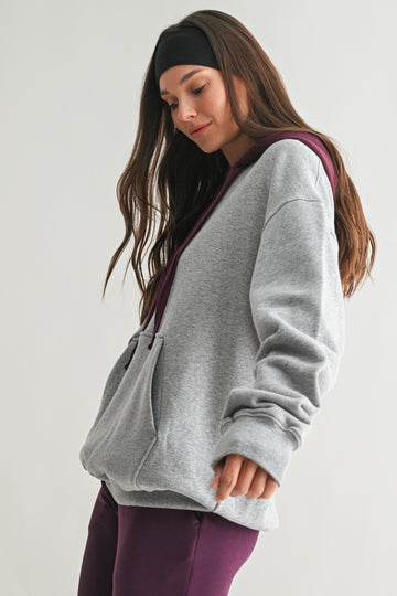 Plum Heather Grey Colorblock Hoodie