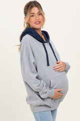 Navy Heather Grey Colorblock Maternity Hoodie