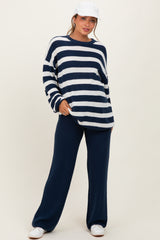 Navy Striped Long Sleeve Sweater Knit Pants Maternity Set