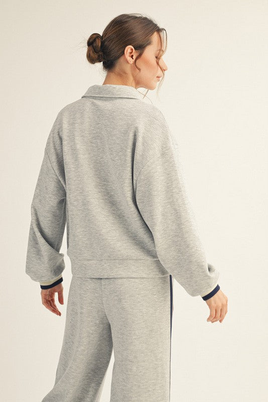 Heather Grey Contrast Trim Half Zip Sweatshirt