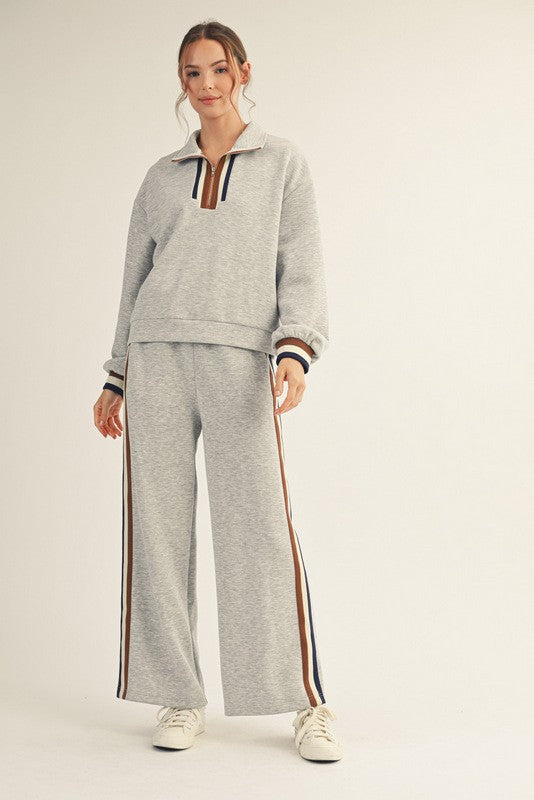 Heather Grey Contrast Trim Half Zip Sweatshirt
