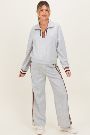 Heather Grey Contrast Trim Half Zip Maternity Sweatshirt
