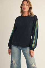 Black Mineral Wash Velvet Stripe Detail Maternity Sweatshirt