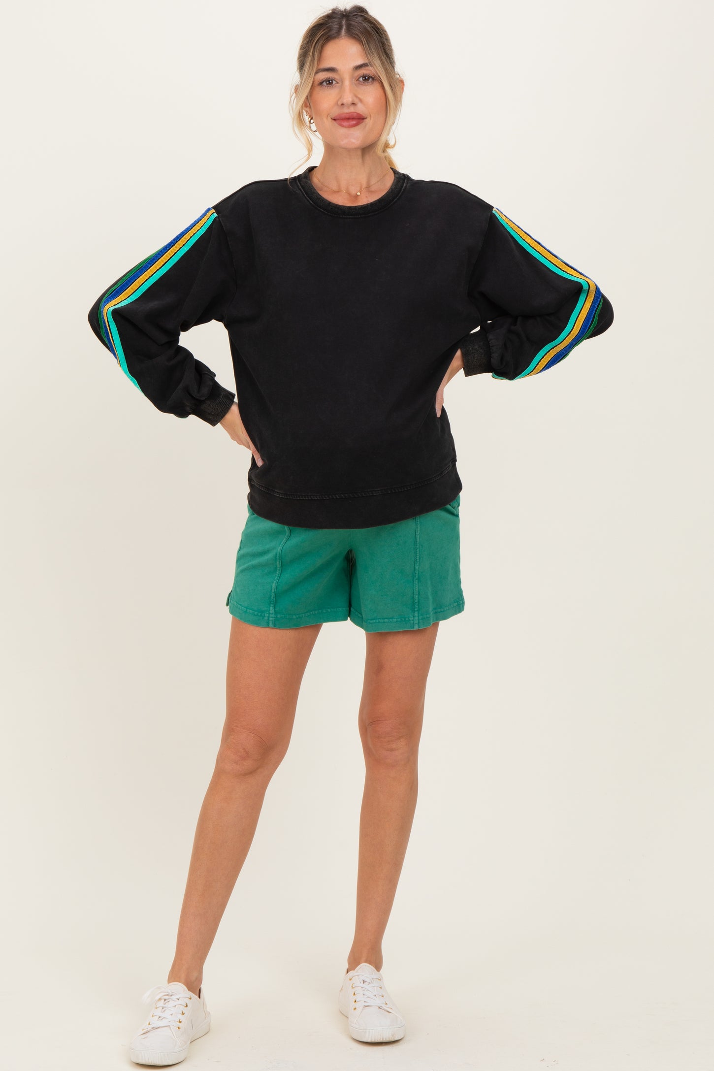 Black Mineral Wash Velvet Stripe Detail Maternity Sweatshirt