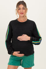 Black Mineral Wash Velvet Stripe Detail Maternity Sweatshirt