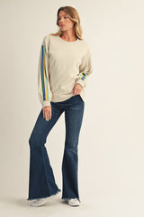 Taupe Mineral Wash Velvet Stripe Detail Sweatshirt