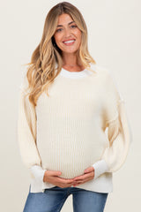 Yellow Ribbed Balloon Sleeve Maternity Sweater