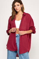 Burgundy Oversized Button Down Shirt
