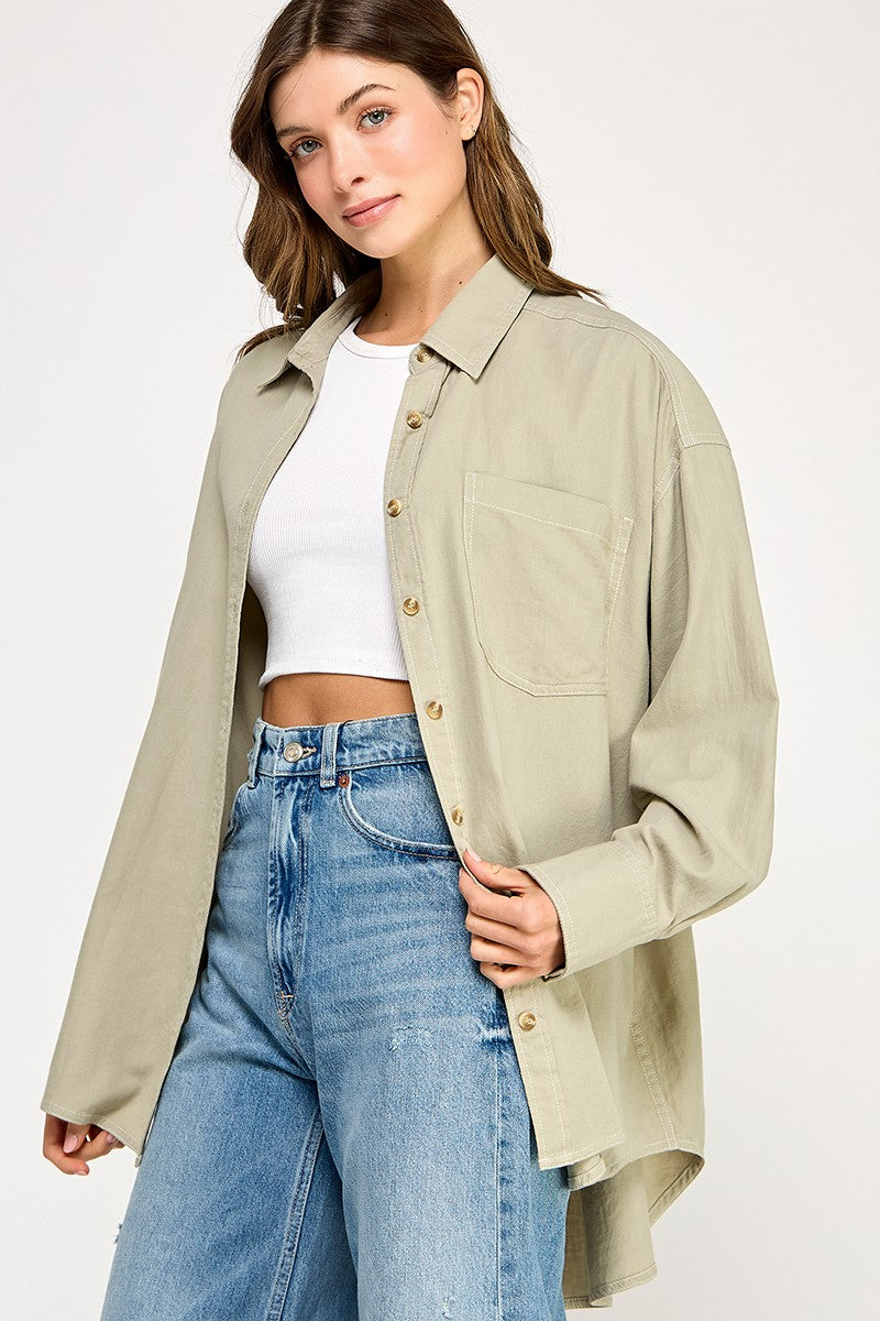Light Olive Chambray Button Down Maternity Top