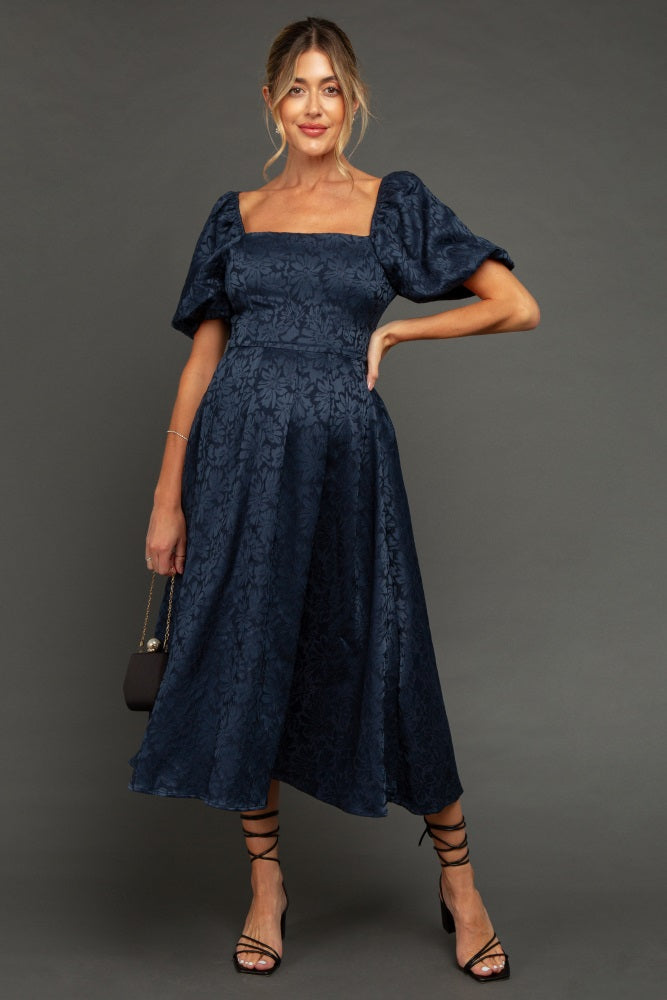 jacquard puff sleeve midi dress Zarah Jacquard Alessi Puff Sleeve Midi Dress GOLD / XS by Sugarlips