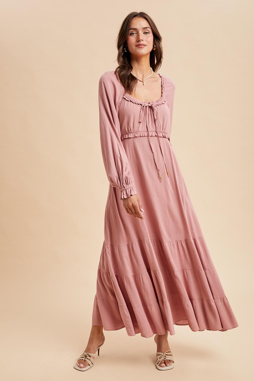 fit and flare maxi dress Mauve Ruffled Fit And Flare Maxi Dress