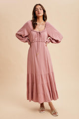 Mauve Ruffled Fit And Flare Maxi Dress