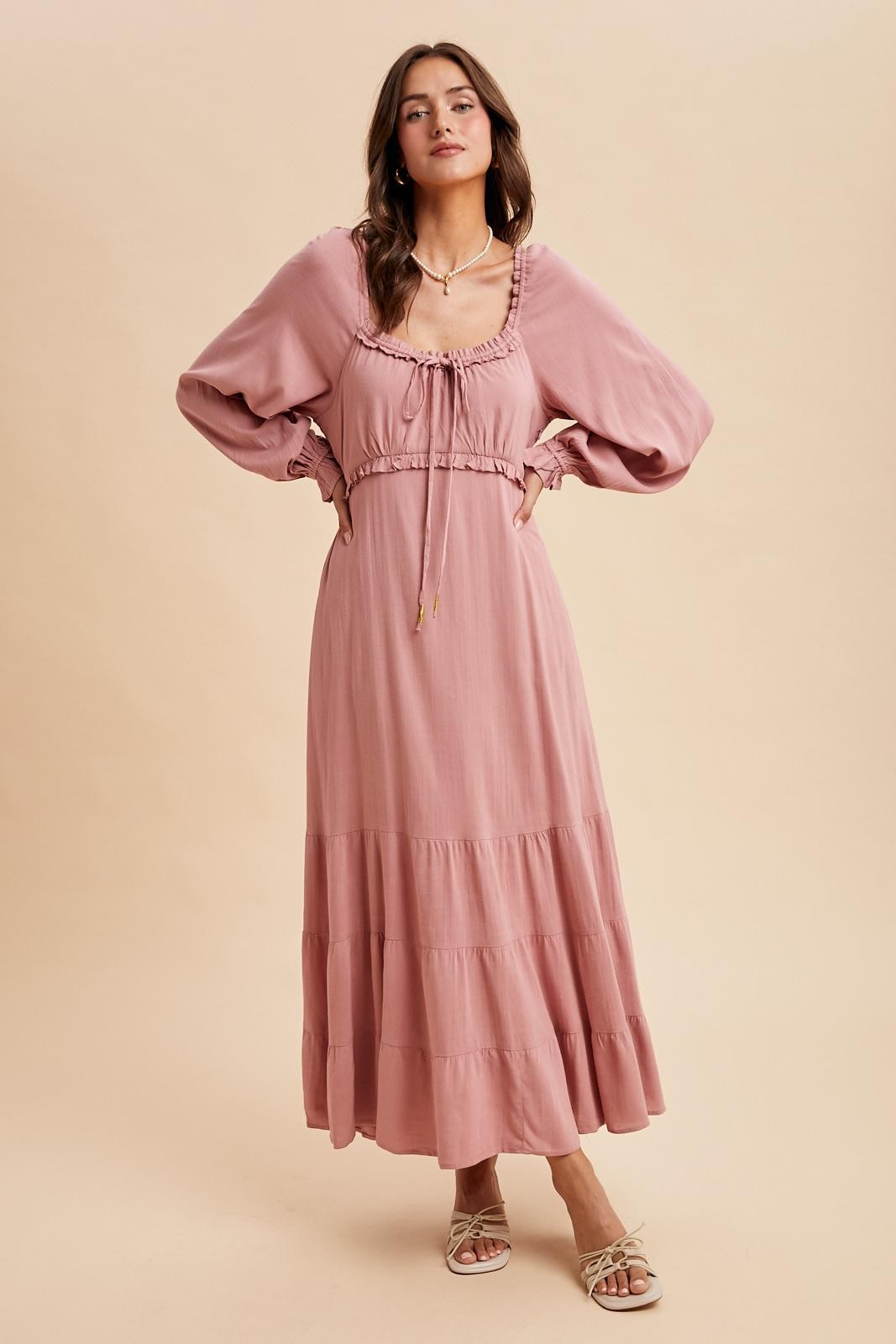 Mauve Ruffled Fit And Flare Maxi Dress