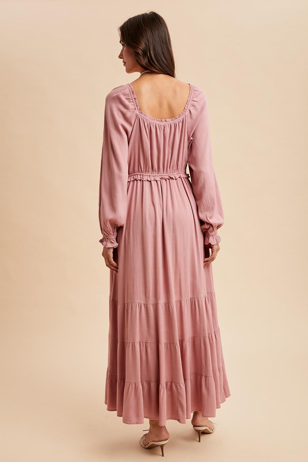 Mauve Ruffled Fit And Flare Maxi Dress
