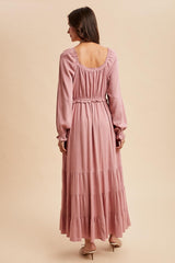 Mauve Ruffled Fit And Flare Maxi Dress