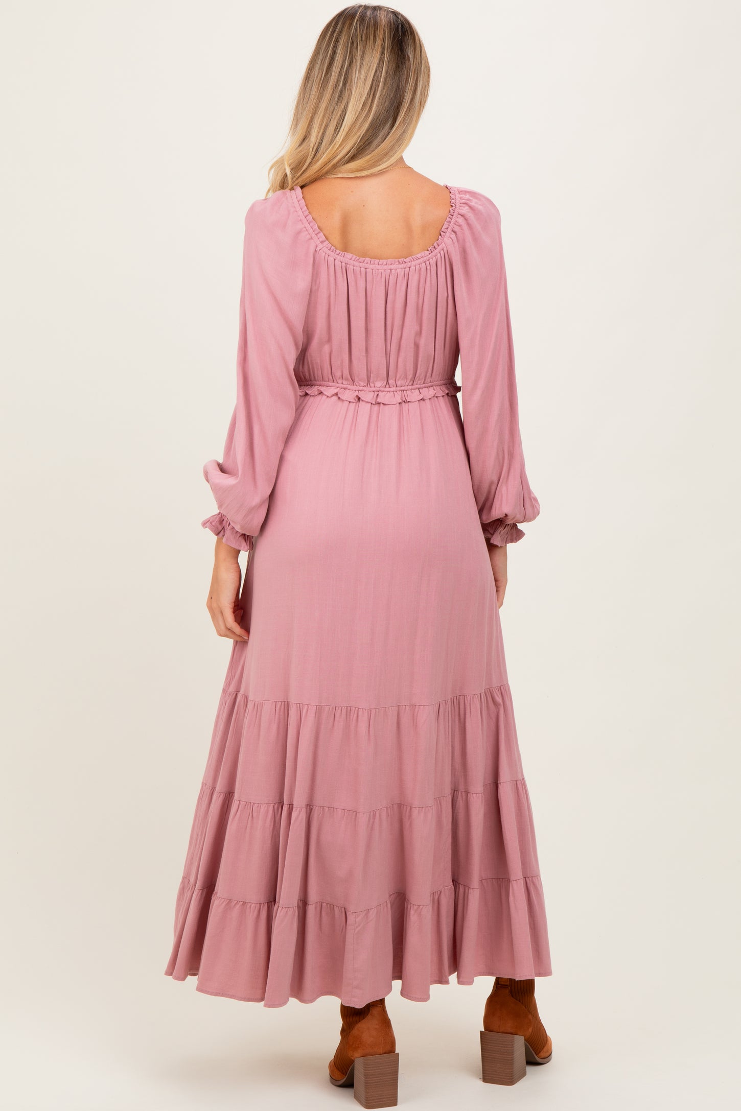 Mauve Ruffled Fit And Flare Maternity Maxi Dress
