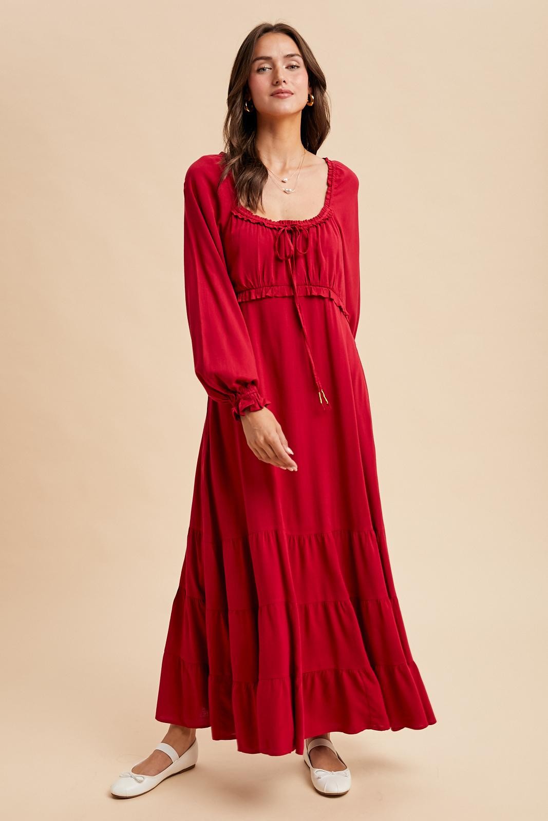 green emerald velvet dress Red Ruffled Fit And Flare Maternity Maxi Dress – PinkBlush main image 0