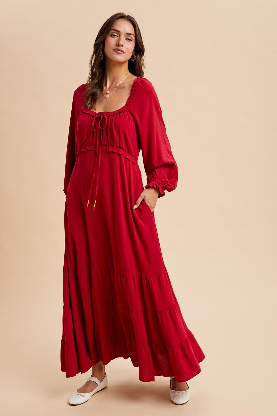 Red Ruffled Fit And Flare Maxi Dress PinkBlush Red Ruffled Fit And Flare Maxi Dress PinkBlush