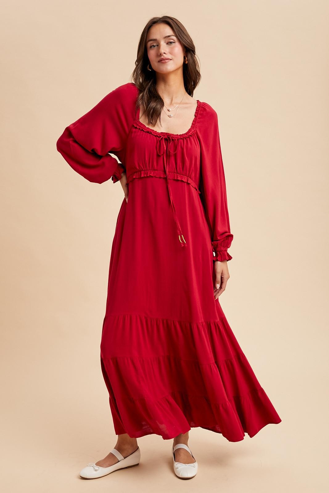 Red Ruffled Fit And Flare Maxi Dress