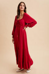 Red Ruffled Fit And Flare Maxi Dress