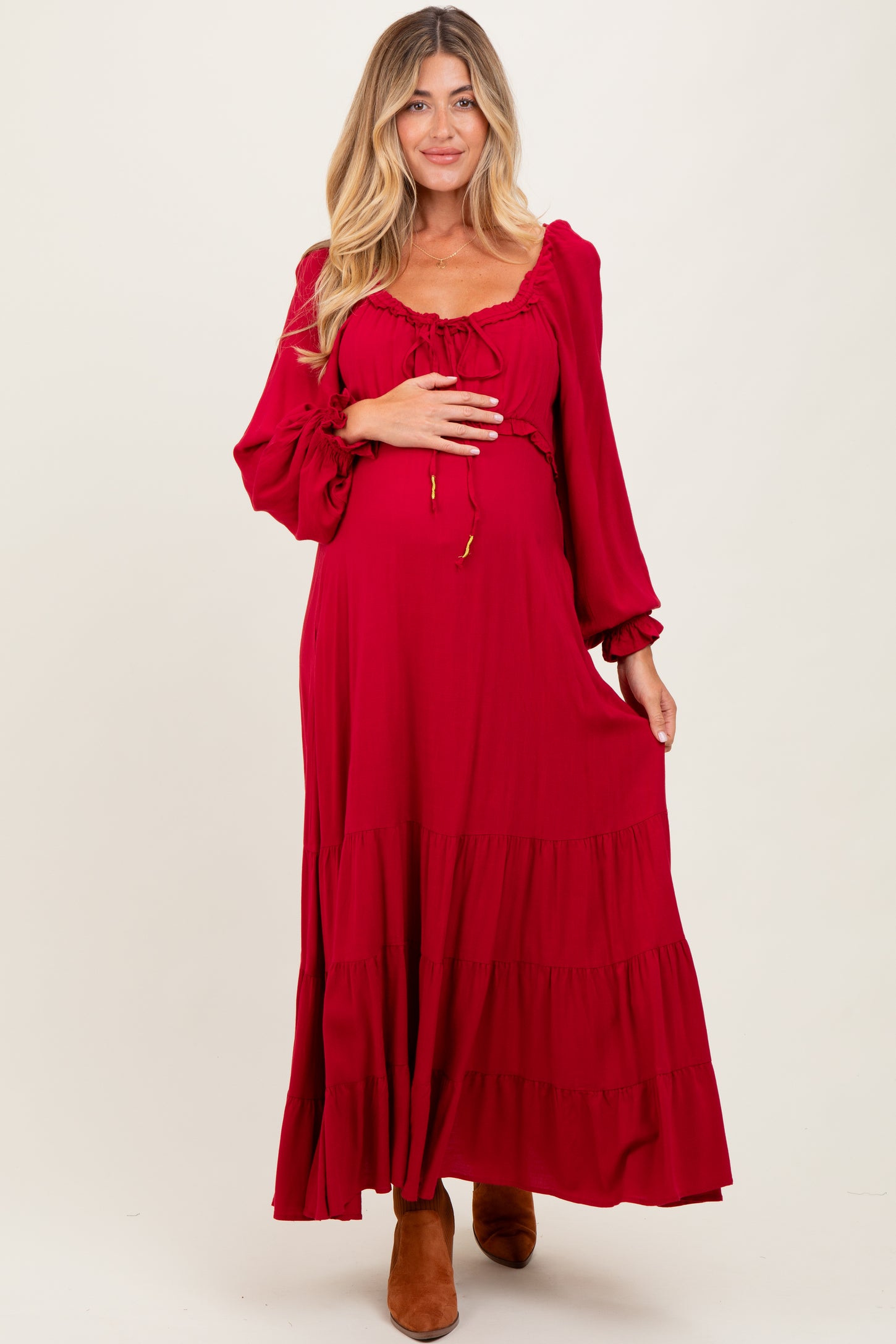 fit and flare maternity dress Red Ruffled Maxi – PinkBlush Size:40/SH badge_hot Get Inspired By Brides Buy Pink Cotton Flax