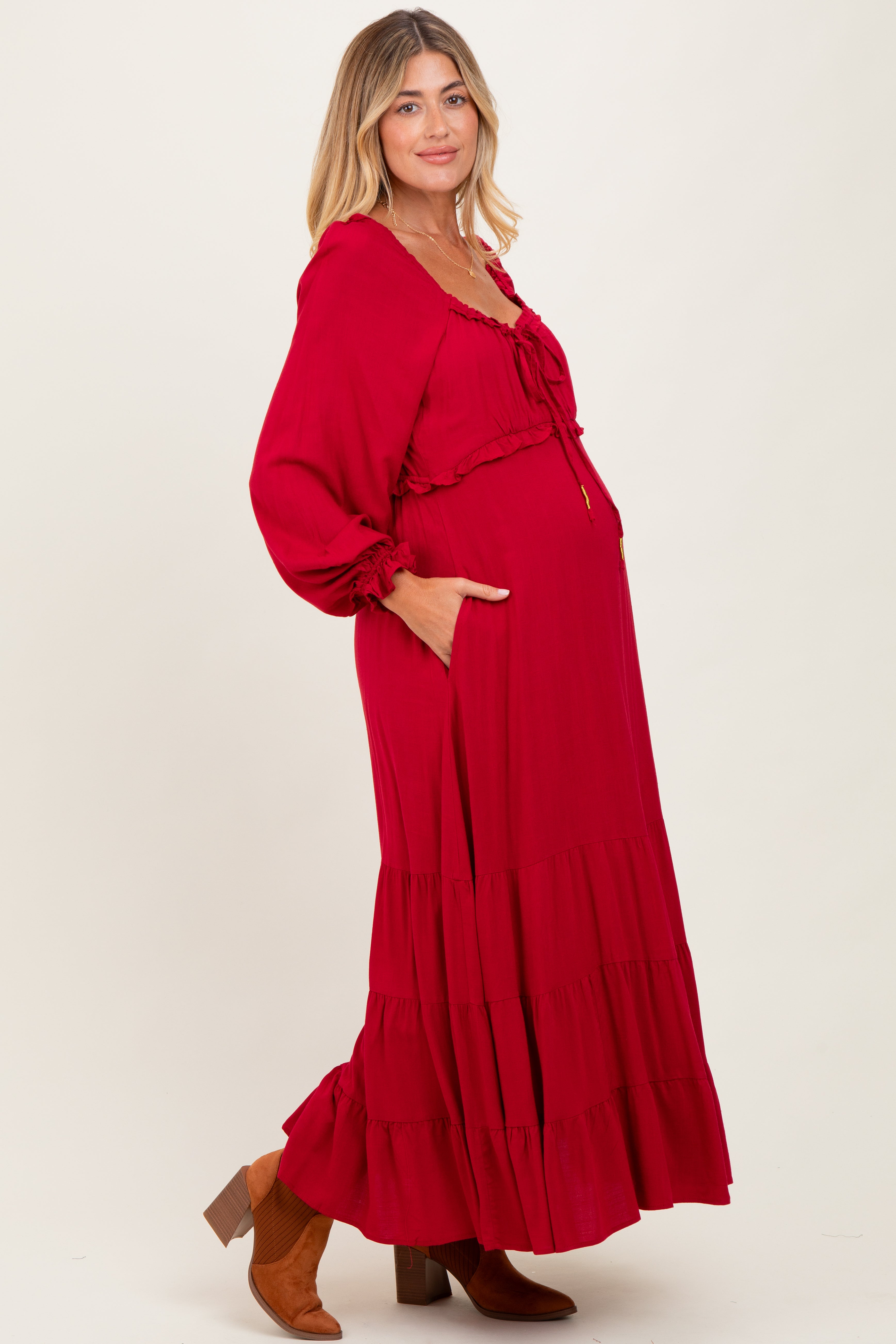 Red Ruffled Fit And Flare Maternity Maxi Dress – PinkBlush Red Ruffled Fit And Flare Maternity Maxi Dress – PinkBlush