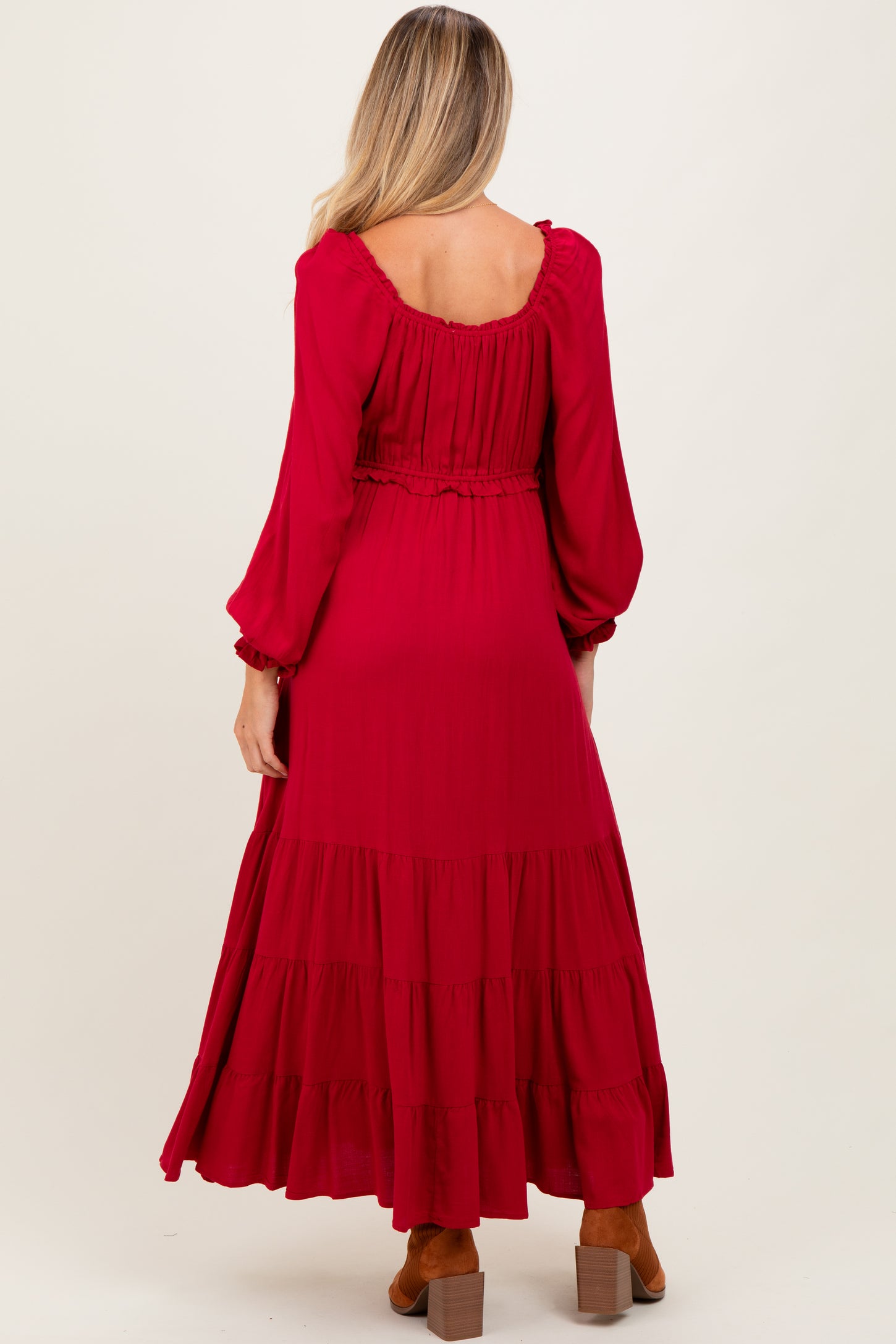Red Ruffled Fit And Flare Maternity Maxi Dress Red Ruffled Fit And Flare Maternity Maxi Dress