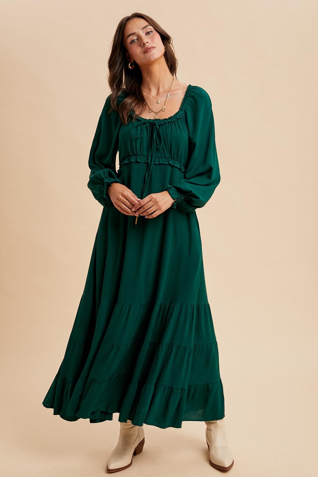 Forest Green Ruffled Fit And Flare Maternity Maxi Dress