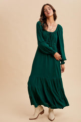 Forest Green Ruffled Fit And Flare Maxi Dress
