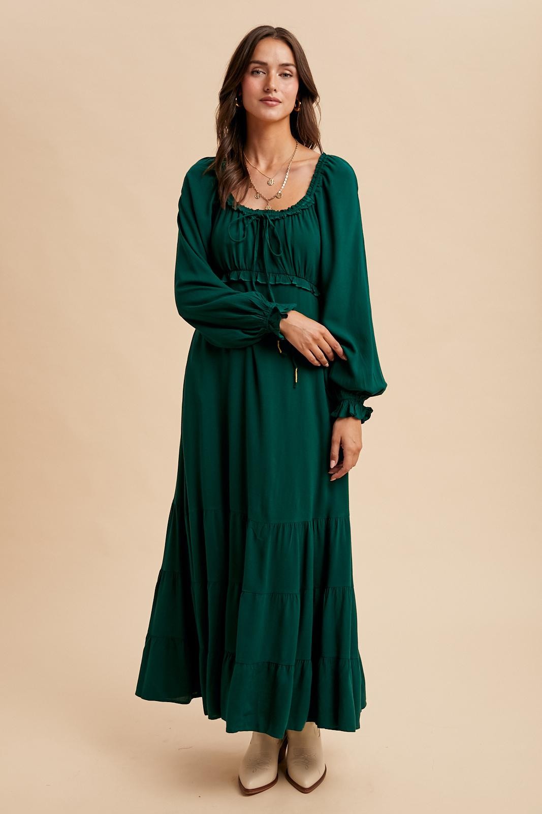Forest Green Ruffled Fit And Flare Maxi Dress PinkBlush Forest Green Ruffled Fit And Flare Maxi Dress PinkBlush