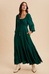 Forest Green Ruffled Fit And Flare Maxi Dress