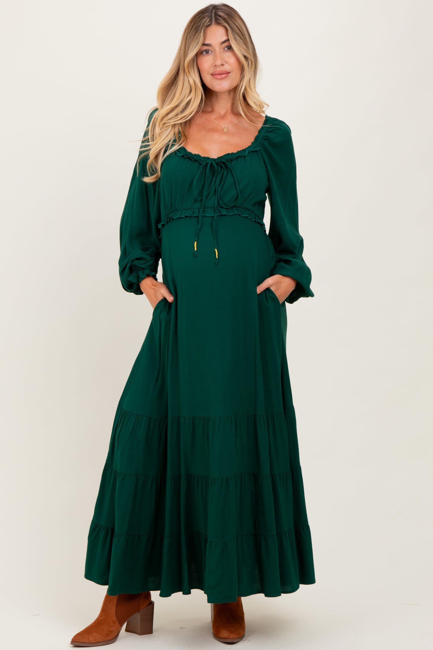 Forest Green Ruffled Fit And Flare Maternity Maxi Dress PinkBlush Forest Green Ruffled Fit And Flare Maternity Maxi Dress PinkBlush