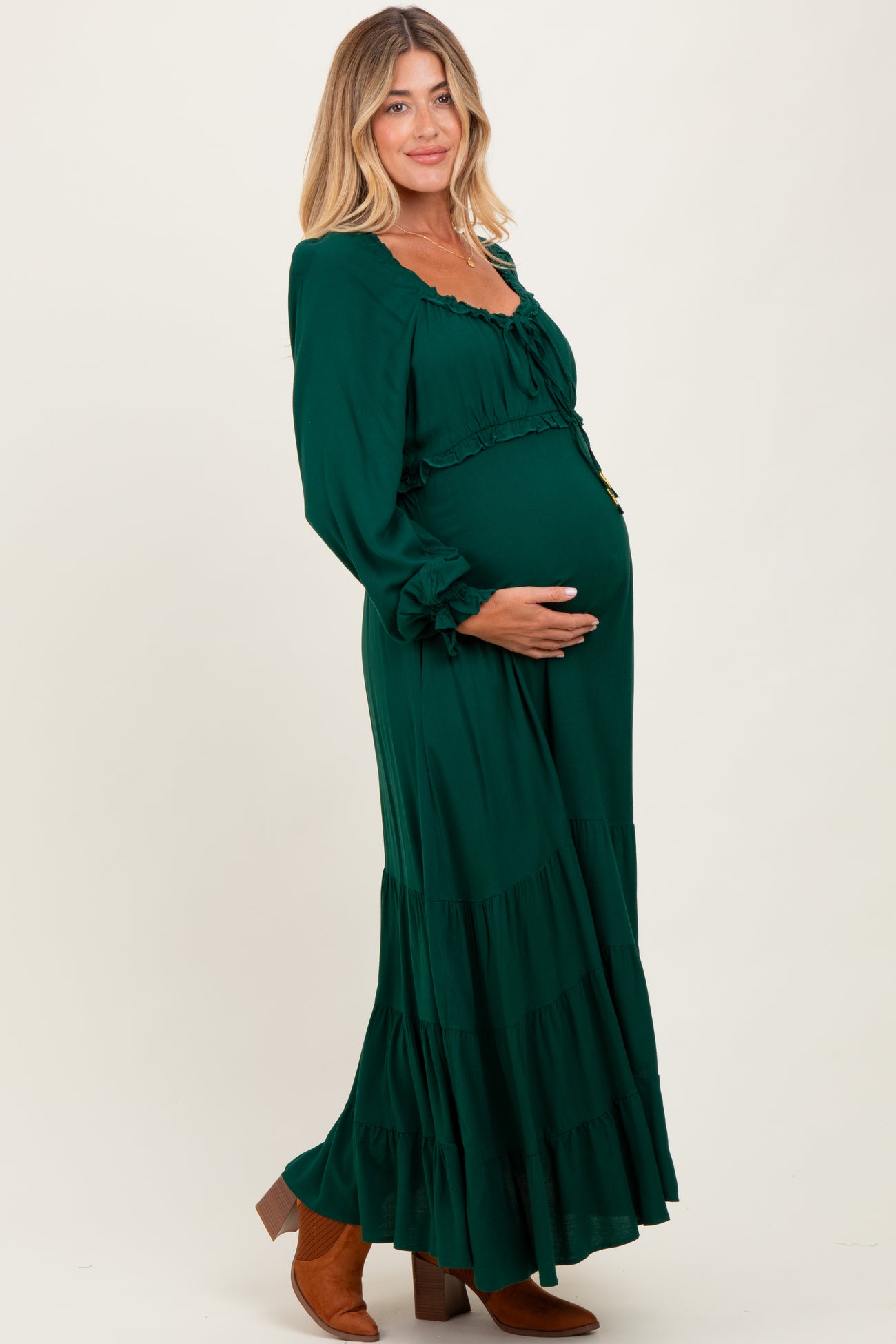 Forest Green Ruffled Fit And Flare Maternity Maxi Dress PinkBlush Forest Green Ruffled Fit And Flare Maternity Maxi Dress PinkBlush