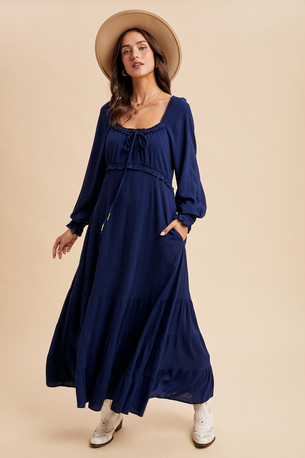 Navy Ruffled Fit And Flare Maxi Dress PinkBlush Navy Ruffled Fit And Flare Maxi Dress PinkBlush