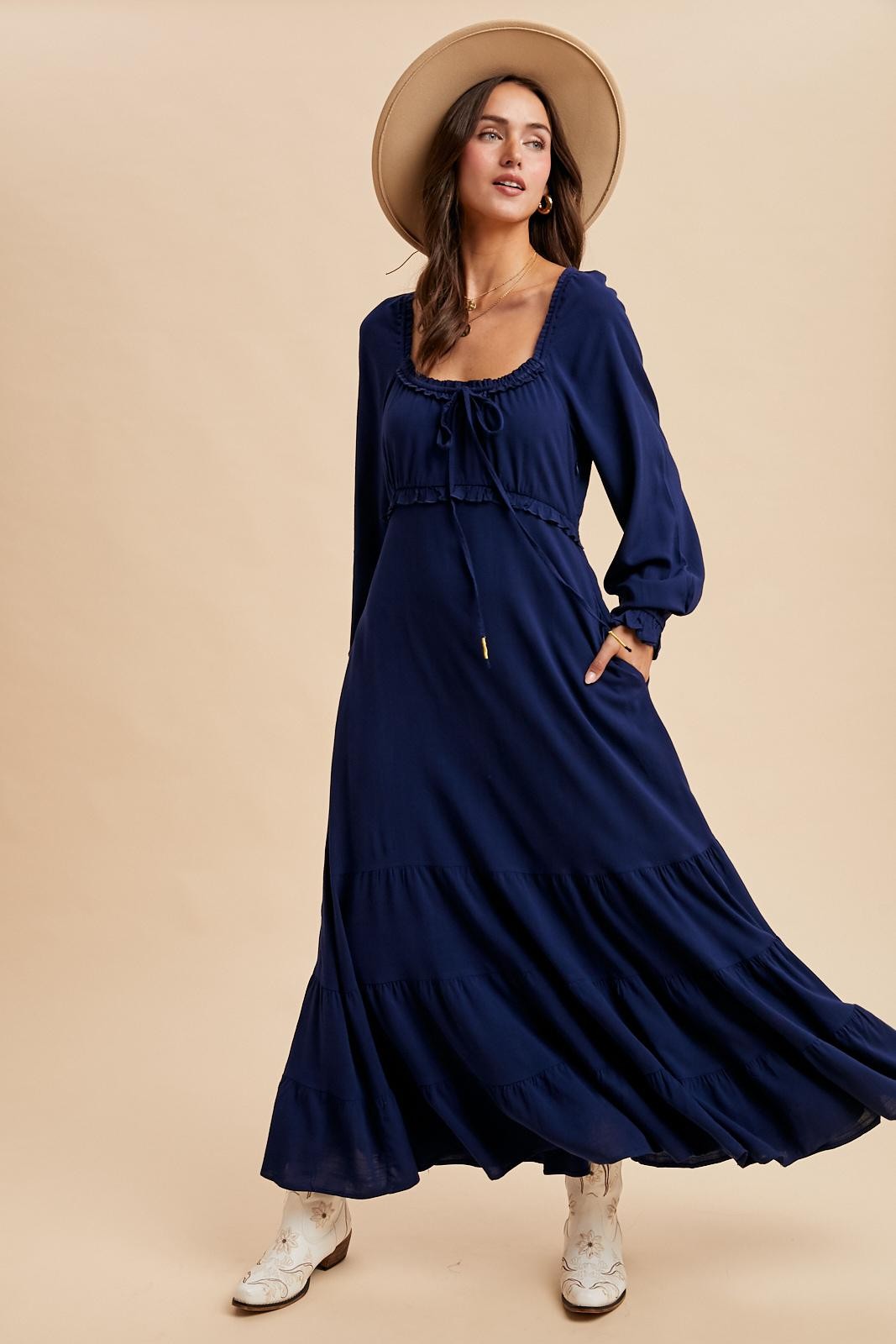 Navy Ruffled Fit And Flare Maxi Dress PinkBlush Navy Ruffled Fit And Flare Maxi Dress PinkBlush