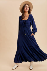 Navy Ruffled Fit And Flare Maxi Dress