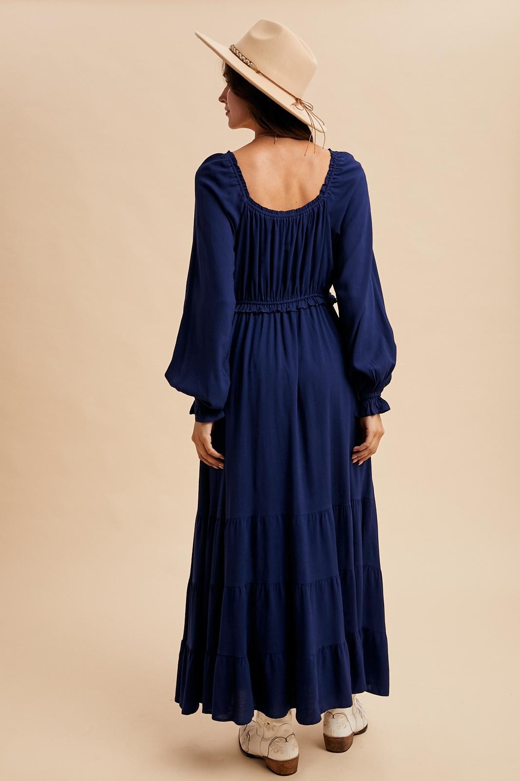 Navy Ruffled Fit And Flare Maxi Dress PinkBlush Navy Ruffled Fit And Flare Maxi Dress PinkBlush