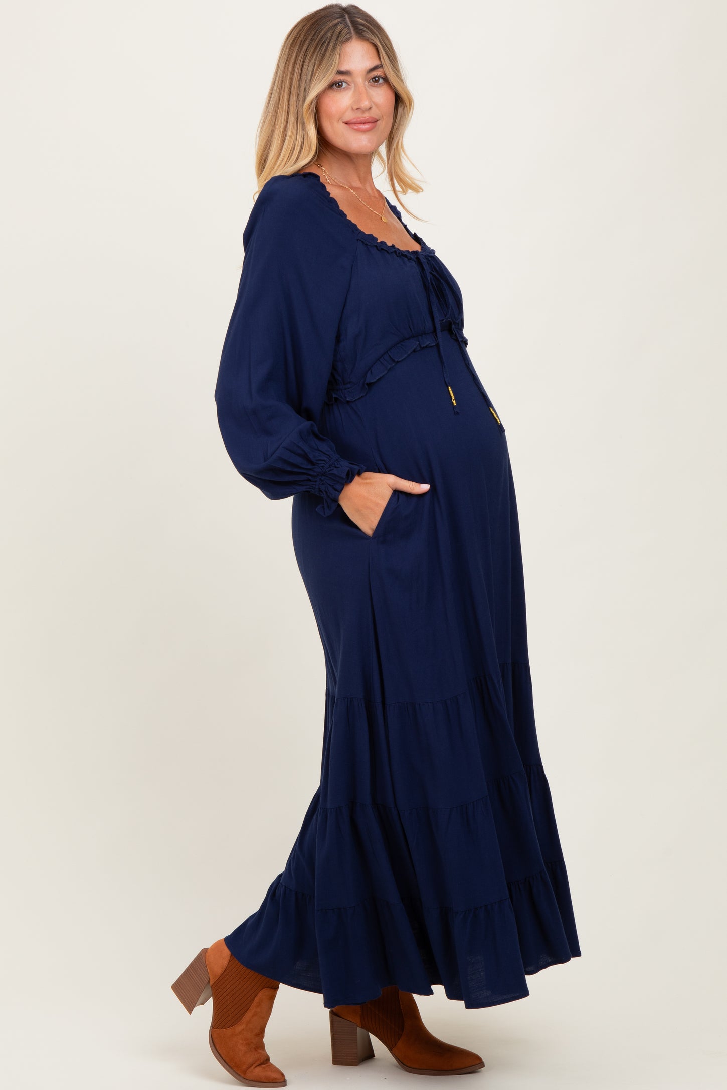 Navy Ruffled Fit And Flare Maternity Maxi Dress Navy Ruffled Fit And Flare Maternity Maxi Dress