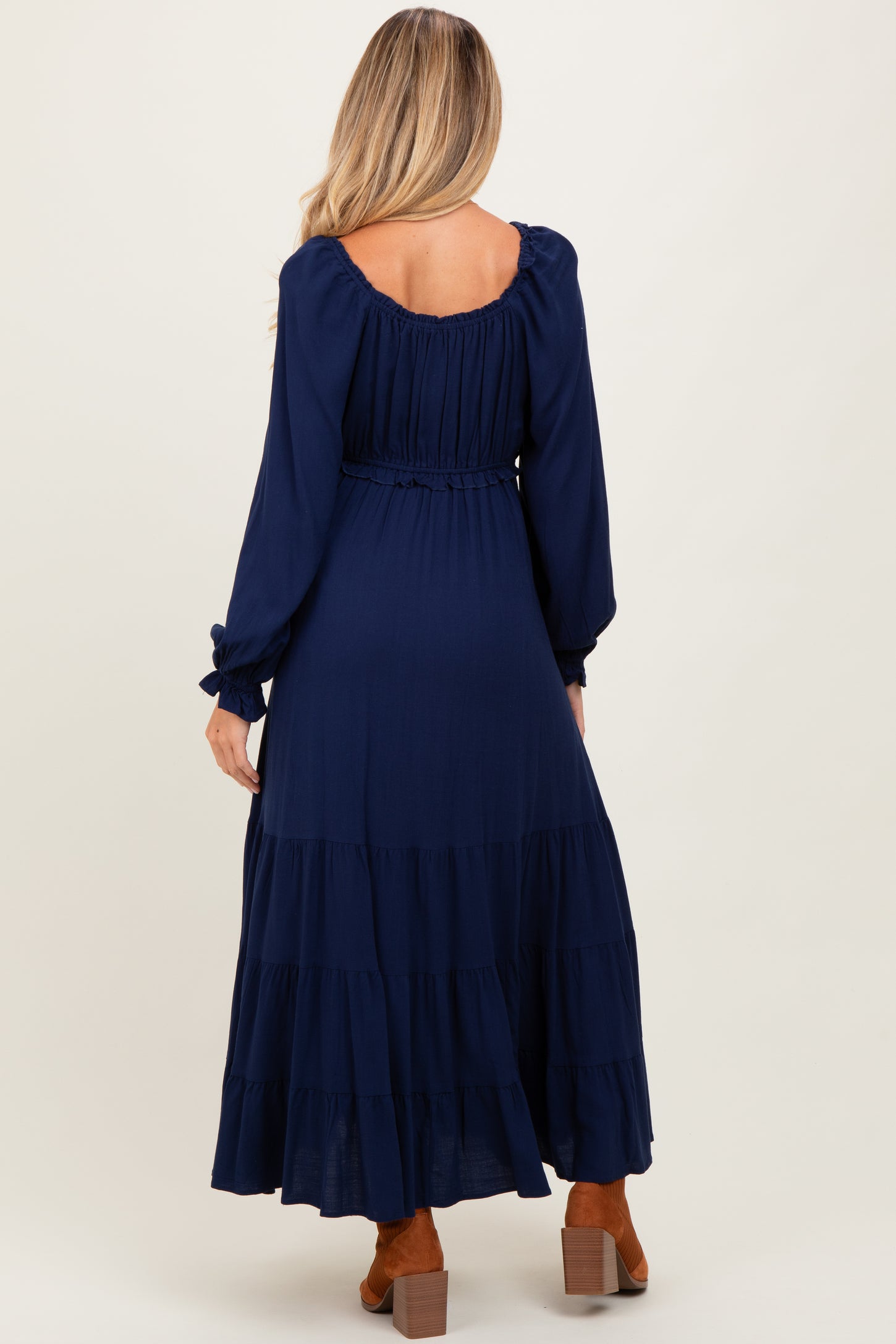 Navy Ruffled Fit And Flare Maternity Maxi Dress PinkBlush Navy Ruffled Fit And Flare Maternity Maxi Dress PinkBlush