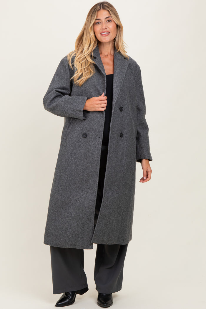 Charcoal Felted Double Breasted Lapel Duster Maternity Coat