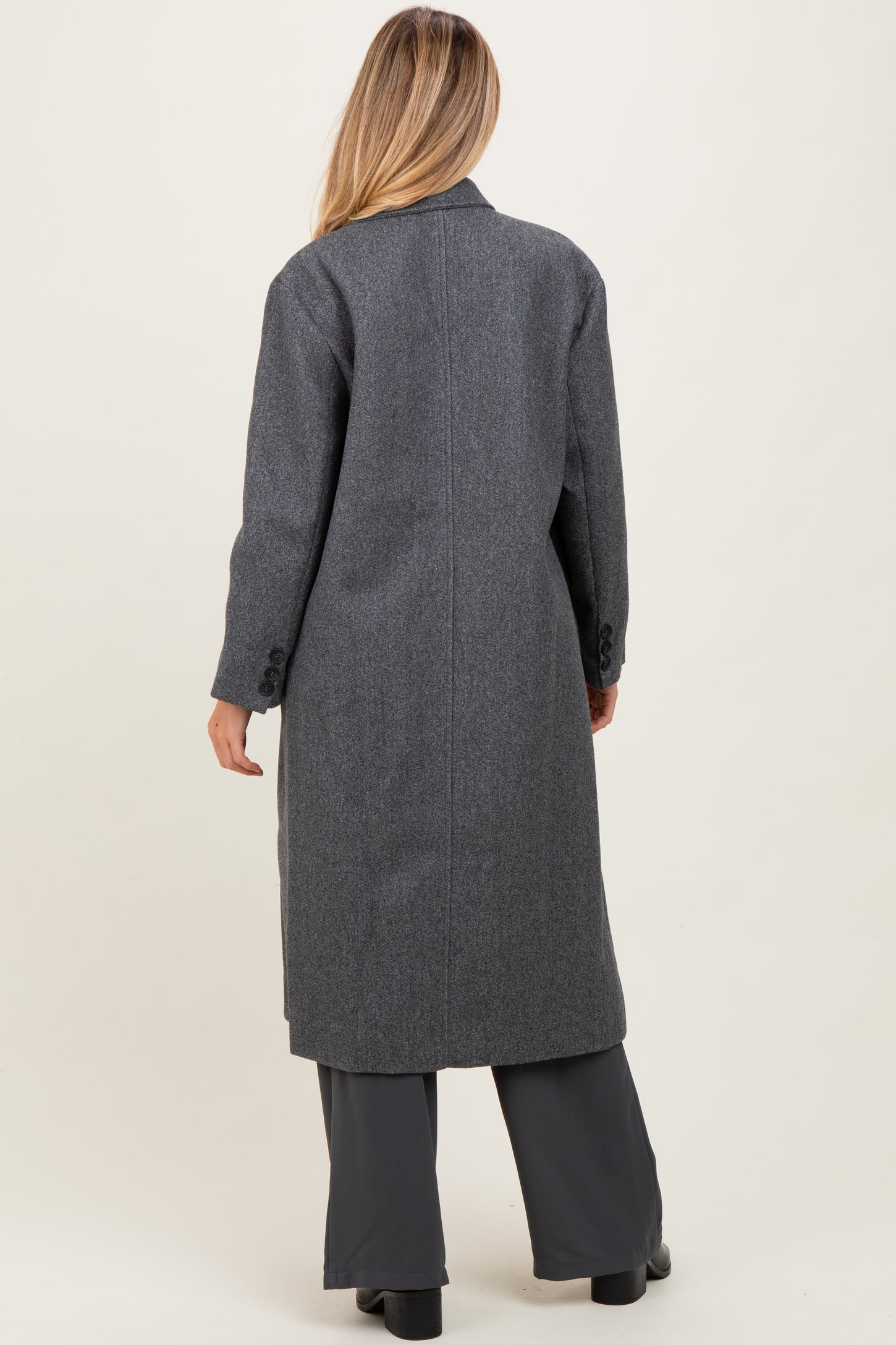 Charcoal Felted Double Breasted Lapel Duster Maternity Coat