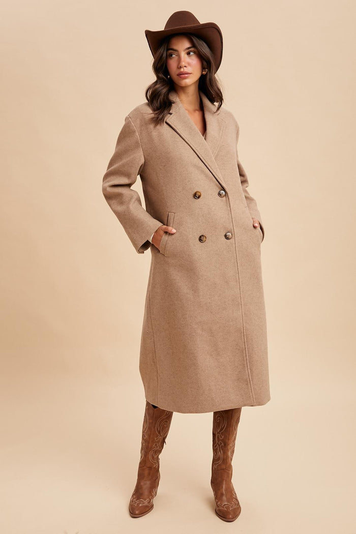Beige Felted Double Breasted Lapel Duster Coat