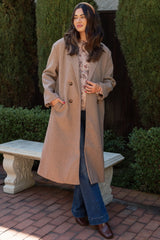 Beige Felted Double Breasted Lapel Duster Maternity Coat