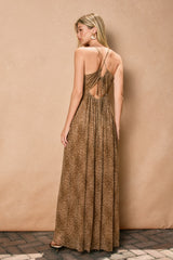 Bronzed Animal Print Plunging Maxi Dress