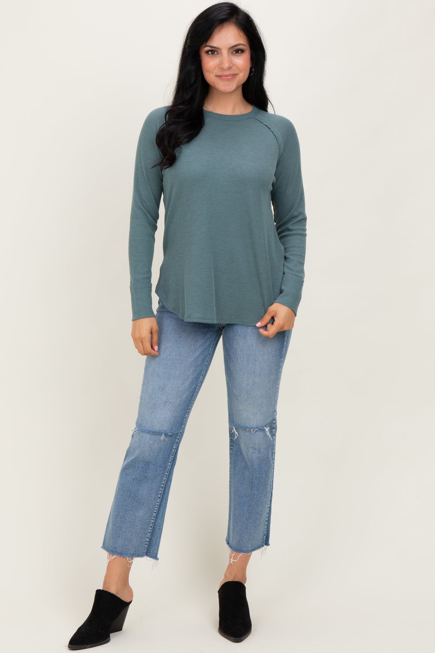 Jade Baby Waffle Knit Long Sleeve Top