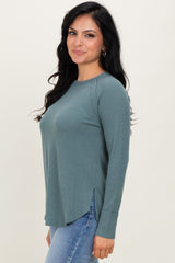 Jade Baby Waffle Knit Long Sleeve Top