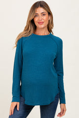 Teal Baby Waffle Knit Long Sleeve Maternity Top