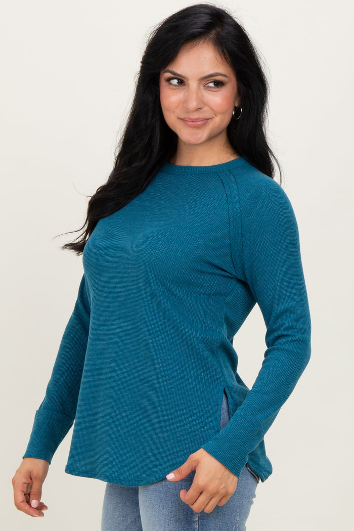 Teal Baby Waffle Knit Long Sleeve Top