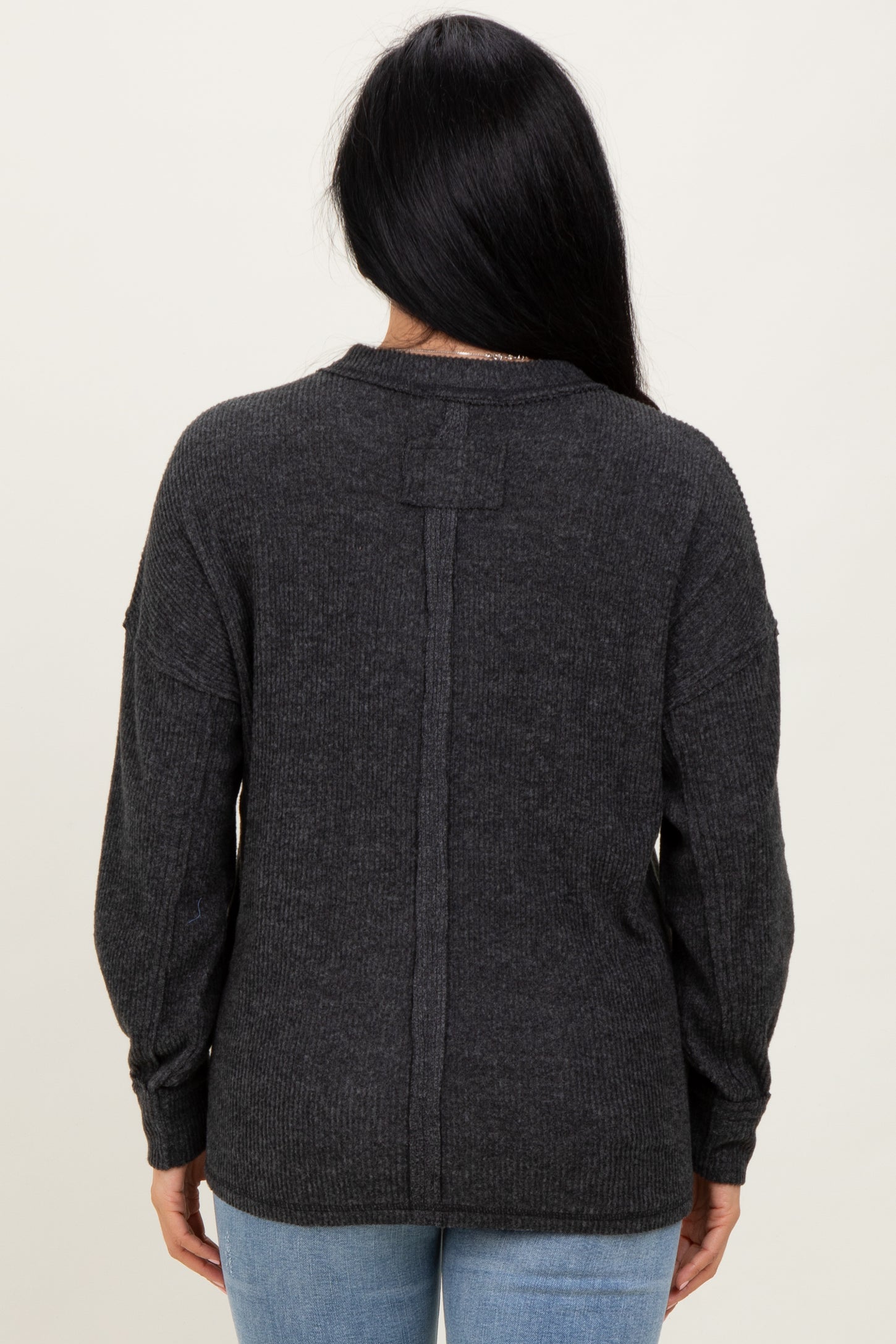 Black Brushed Ribbed Knit Pullover