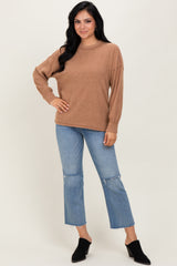 Camel Brushed Ribbed Knit Pullover
